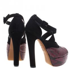 Alaia Burgundy Python and Suede Cross Strap Peep Toe Sandals Size 36