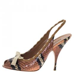 Pre Owned Alaia Brown Python Bow Detail Slingback Sandals Size 39