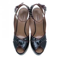 Pre Owned Azzedine Alaia Black Patent Criss Cross Ankle Strap Sandals Size 40