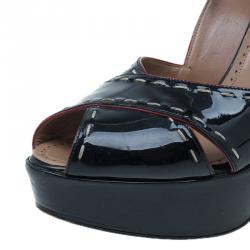 Pre Owned Azzedine Alaia Black Patent Criss Cross Ankle Strap Sandals Size 40