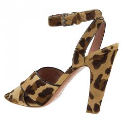 Pre Owned Azzedine Alaia Leopard Pony Hair Ankle Strap Sandals Size 40