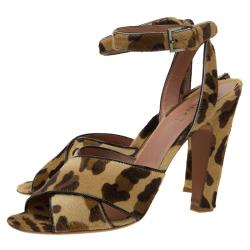 Pre Owned Azzedine Alaia Leopard Pony Hair Ankle Strap Sandals Size 40