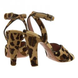 Pre Owned Azzedine Alaia Leopard Pony Hair Ankle Strap Sandals Size 40