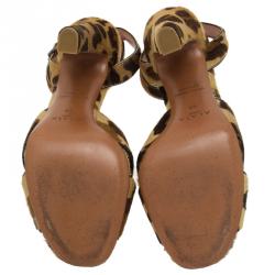 Pre Owned Azzedine Alaia Leopard Pony Hair Ankle Strap Sandals Size 40