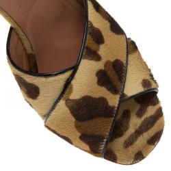 Pre Owned Azzedine Alaia Leopard Pony Hair Ankle Strap Sandals Size 40