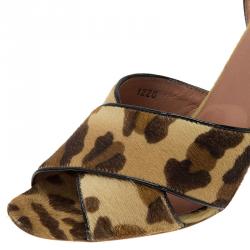 Pre Owned Azzedine Alaia Leopard Pony Hair Ankle Strap Sandals Size 40