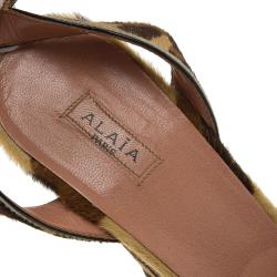 Pre Owned Azzedine Alaia Leopard Pony Hair Ankle Strap Sandals Size 40