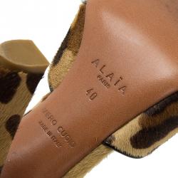 Pre Owned Azzedine Alaia Leopard Pony Hair Ankle Strap Sandals Size 40