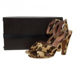 Pre Owned Azzedine Alaia Leopard Pony Hair Ankle Strap Sandals Size 40