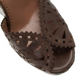 Pre Owned Azzedine Alaia Brown Cutout Leather Wedge Sandals Size 39