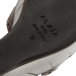 Pre Owned Azzedine Alaia Brown Cutout Leather Wedge Sandals Size 39