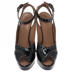 Pre Owned Azzedine Alaia Black Patent Criss Cross Ankle Strap Sandals Size 39