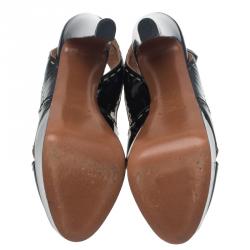 Pre Owned Azzedine Alaia Black Patent Criss Cross Ankle Strap Sandals Size 39