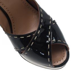 Pre Owned Azzedine Alaia Black Patent Criss Cross Ankle Strap Sandals Size 39