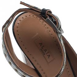 Pre Owned Azzedine Alaia Black Patent Criss Cross Ankle Strap Sandals Size 39