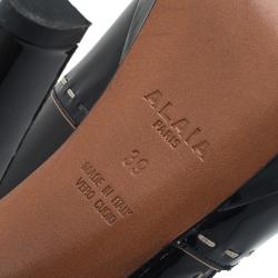 Pre Owned Azzedine Alaia Black Patent Criss Cross Ankle Strap Sandals Size 39