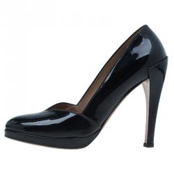 Pre Owned Azzedina Alaia Black Patent Almond Toe Pumps Size 37