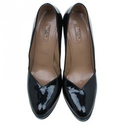 Pre Owned Azzedina Alaia Black Patent Almond Toe Pumps Size 37