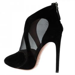 Pre Owned Azzedine Alaia Black Suede and Mesh Ankle Boots Size 38