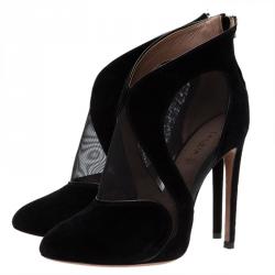 Pre Owned Azzedine Alaia Black Suede and Mesh Ankle Boots Size 38