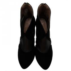 Pre Owned Azzedine Alaia Black Suede and Mesh Ankle Boots Size 38