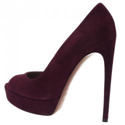 Pre Owned Azzedine Alaia Burgundy Suede Peep Toe Platform Pumps Size 38.5