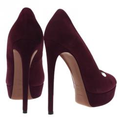 Pre Owned Azzedine Alaia Burgundy Suede Peep Toe Platform Pumps Size 38.5