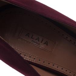 Pre Owned Azzedine Alaia Burgundy Suede Peep Toe Platform Pumps Size 38.5