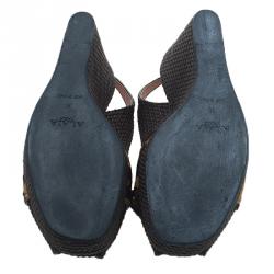 Pre Owned Azzedine Alaia Brown Raffia and Leopard Pony Hair Bow Slingback Wedges Size 36