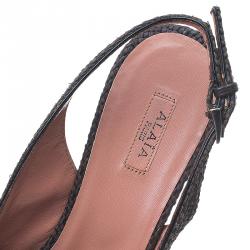 Pre Owned Azzedine Alaia Brown Raffia and Leopard Pony Hair Bow Slingback Wedges Size 36