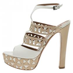 Pre Owned Azzedine Alaia Cream Cut Out Ankle Strap Platform Sandals Size 38