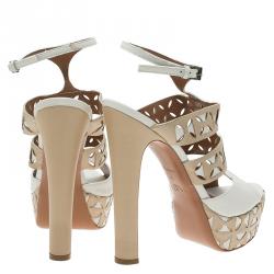 Pre Owned Azzedine Alaia Cream Cut Out Ankle Strap Platform Sandals Size 38