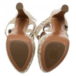 Pre Owned Azzedine Alaia Cream Cut Out Ankle Strap Platform Sandals Size 38