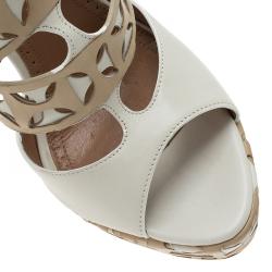 Pre Owned Azzedine Alaia Cream Cut Out Ankle Strap Platform Sandals Size 38