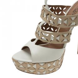 Pre Owned Azzedine Alaia Cream Cut Out Ankle Strap Platform Sandals Size 38