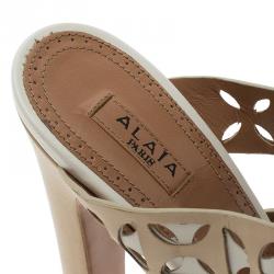 Pre Owned Azzedine Alaia Cream Cut Out Ankle Strap Platform Sandals Size 38