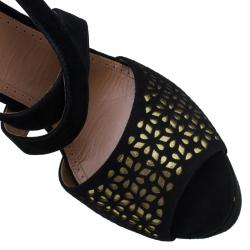 Pre Owned Azzedine Alaia Black and Metallic Gold Suede Cutout Platform Sandals Size 38