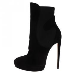 Pre Owned Alaia Black Suede Chamois Platform Ankle Boots Size 39