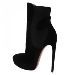 Pre Owned Alaia Black Suede Chamois Platform Ankle Boots Size 39