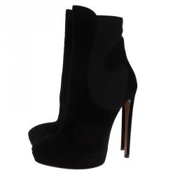 Pre Owned Alaia Black Suede Chamois Platform Ankle Boots Size 39