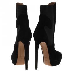 Pre Owned Alaia Black Suede Chamois Platform Ankle Boots Size 39
