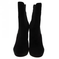 Pre Owned Alaia Black Suede Chamois Platform Ankle Boots Size 39