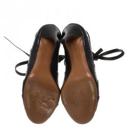 Pre Owned Alaia Black Leather Cutout Lace Up Ankle Boots Size 38.5