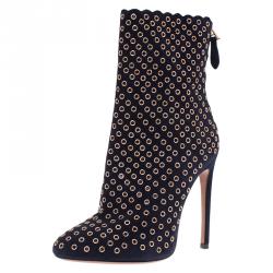 Pre Owned Alaia Black Suede Eyelet Ankle Boots Size 38.5