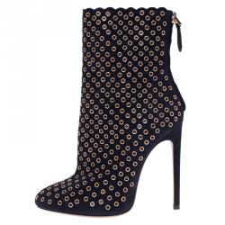 Pre Owned Alaia Black Suede Eyelet Ankle Boots Size 38.5