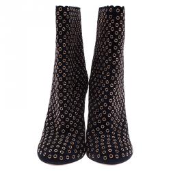 Pre Owned Alaia Black Suede Eyelet Ankle Boots Size 38.5