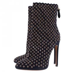 Pre Owned Alaia Black Suede Eyelet Ankle Boots Size 38.5