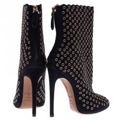 Pre Owned Alaia Black Suede Eyelet Ankle Boots Size 38.5