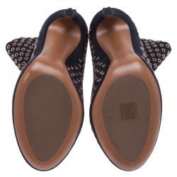 Pre Owned Alaia Black Suede Eyelet Ankle Boots Size 38.5