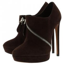 Alaia Mocha Brown Suede Platform Ankle Boots Size 36